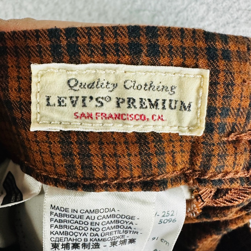 Levi's Womans Small Straight Leg Pants Plaid High Elastic Waist Brown Black - Picture 11 of 12